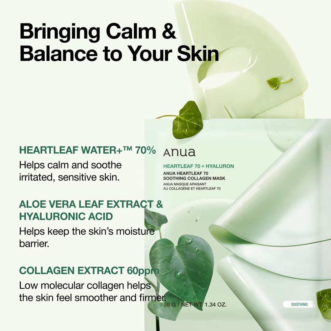 Raminamoji hidrogelinė veido kaukė "Heartleaf 70 Soothing Collagen Mask"