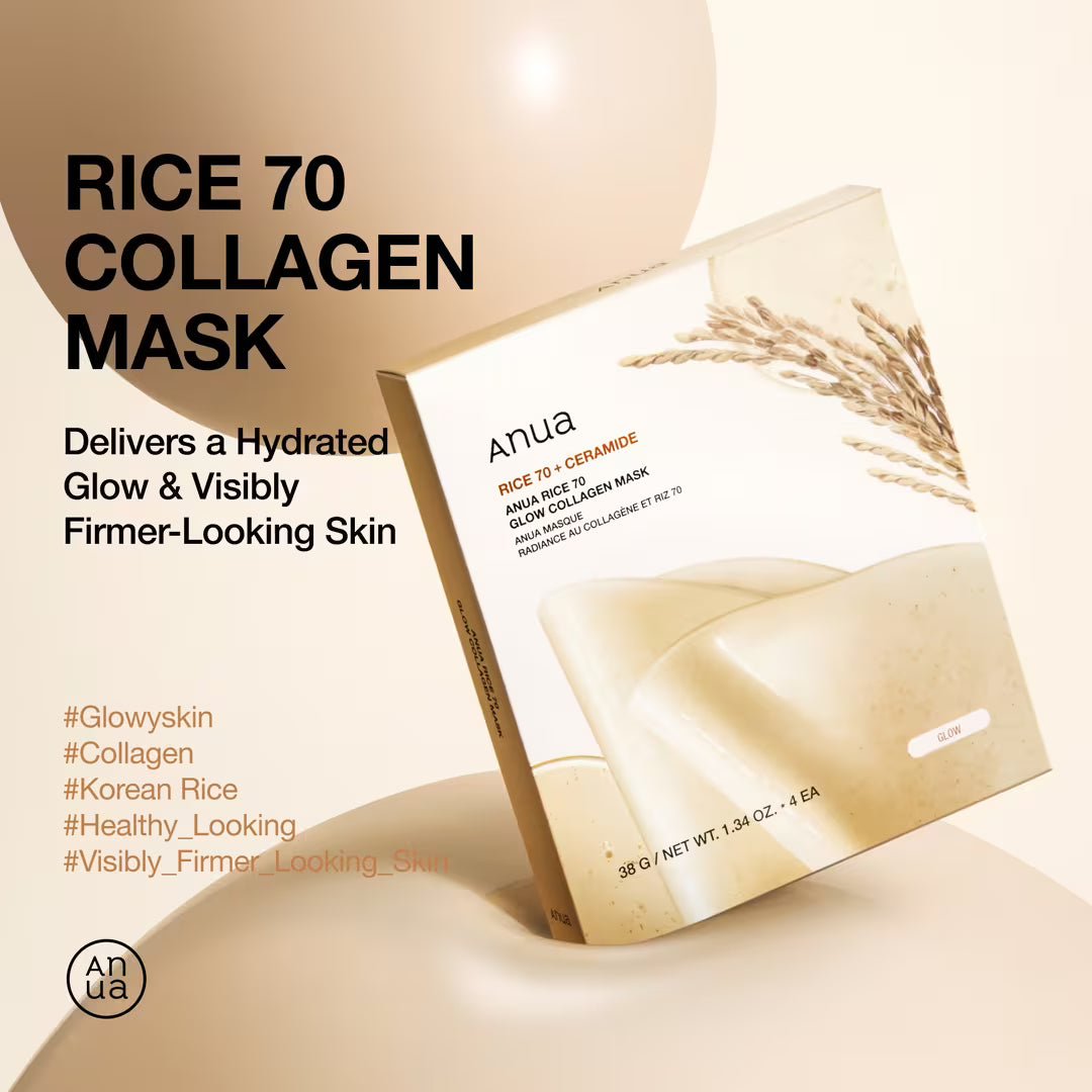 Švytėjimo suteikianti hidrogelinė veido kaukė "Rice 70 Glow Collagen Mask"