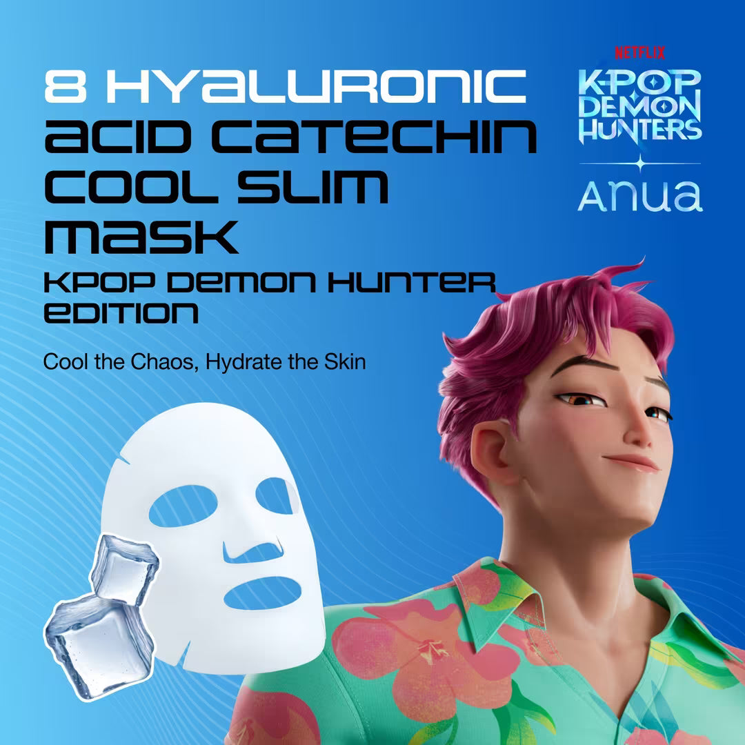 Riboto leidimo vėsinanti lakštinė veido kaukė "K-Pop Demon Hunters 8 Hyaluronic Acid Catechin Cool Slim Mask"