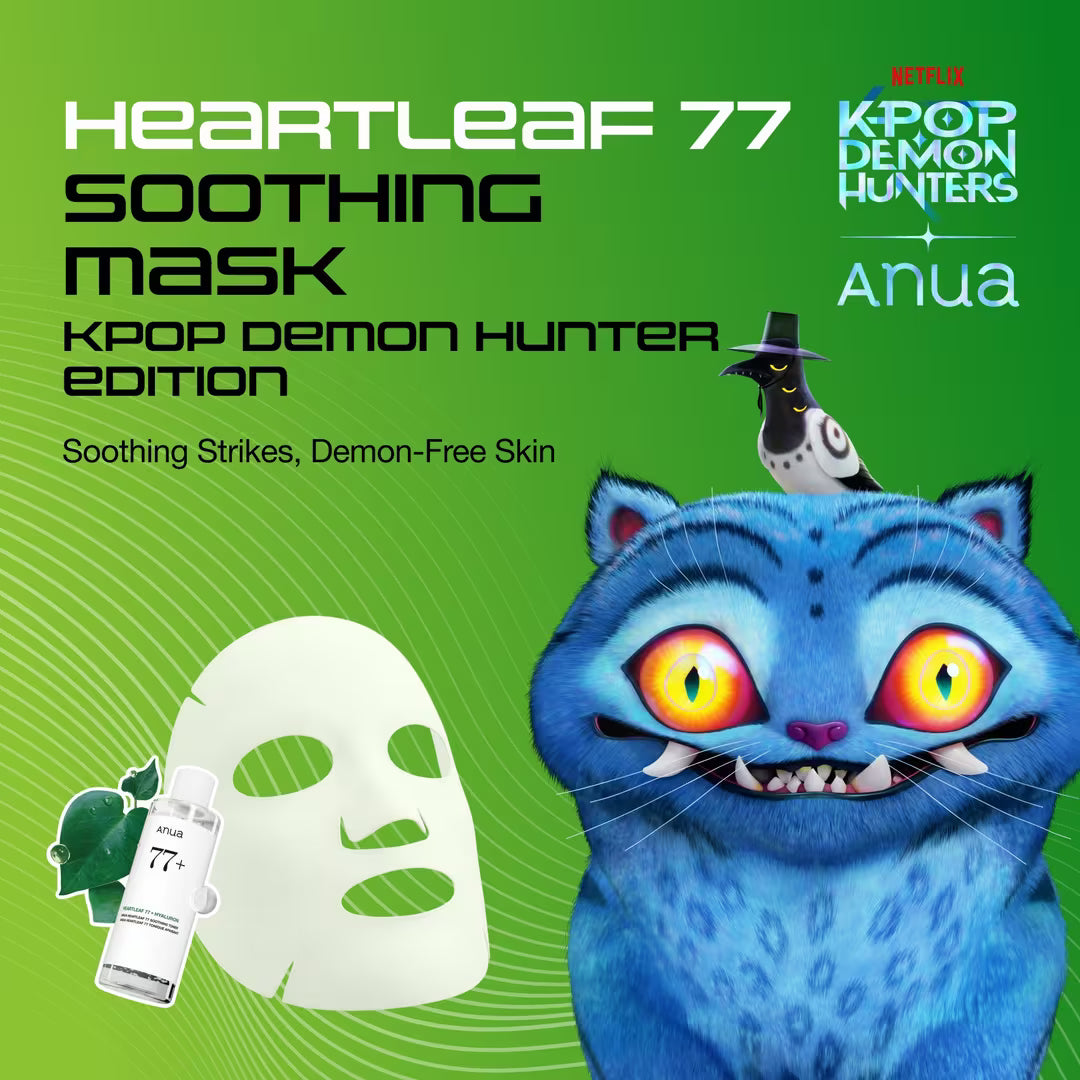 Riboto leidimo raminamoji lakštinė veido kaukė "K-Pop Demon Hunters Heartleaf 77 Soothing Mask"
