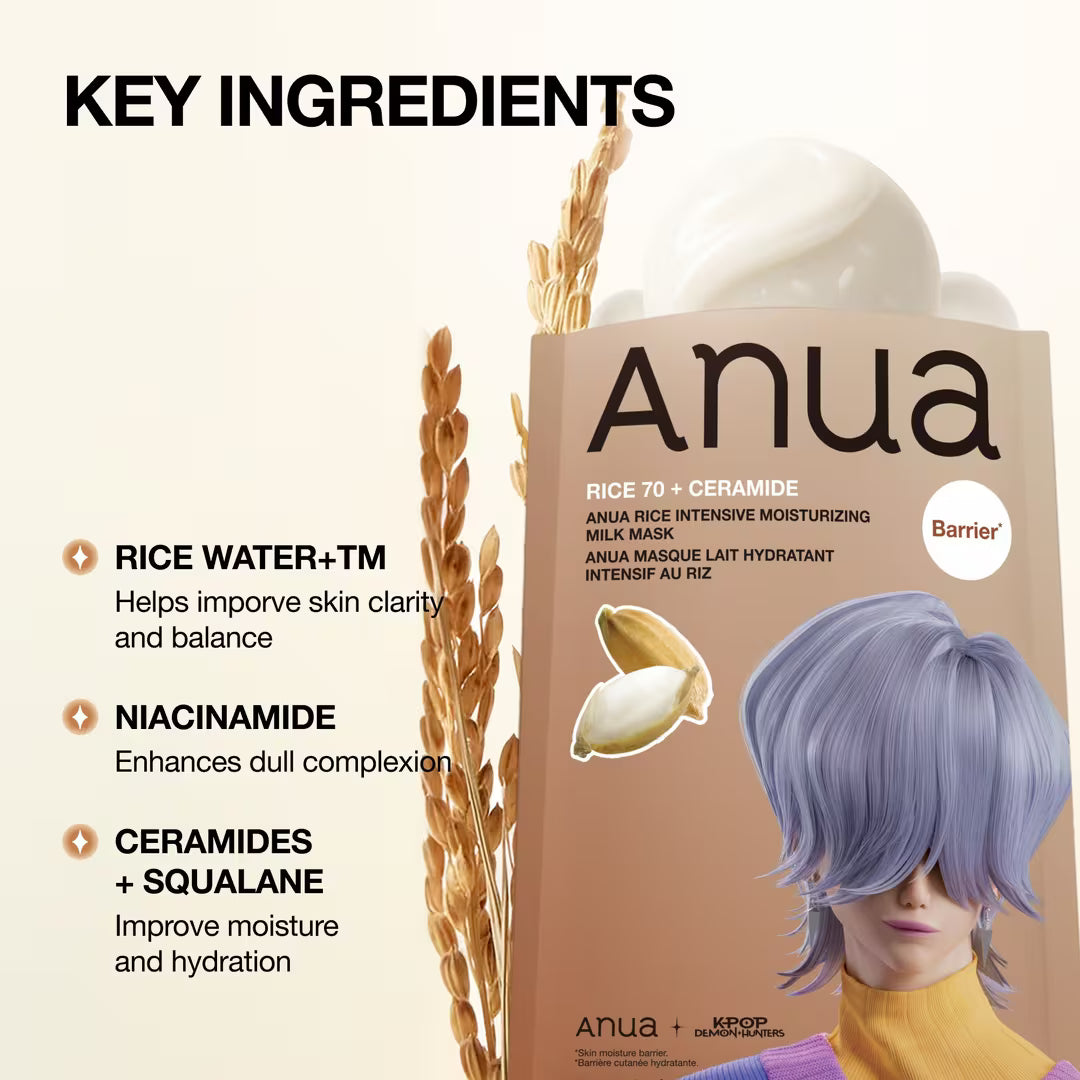 Riboto leidimo drėkinamoji lakštinė veido kaukė "Demon Hunters Rice Intensive Moisturizing Milk Mask"