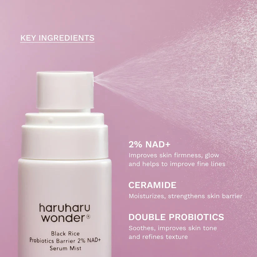 Purškiamas veido serumas "Black Rice Probiotics Barrier 2% NAD+ Serum Mist", 80 ml