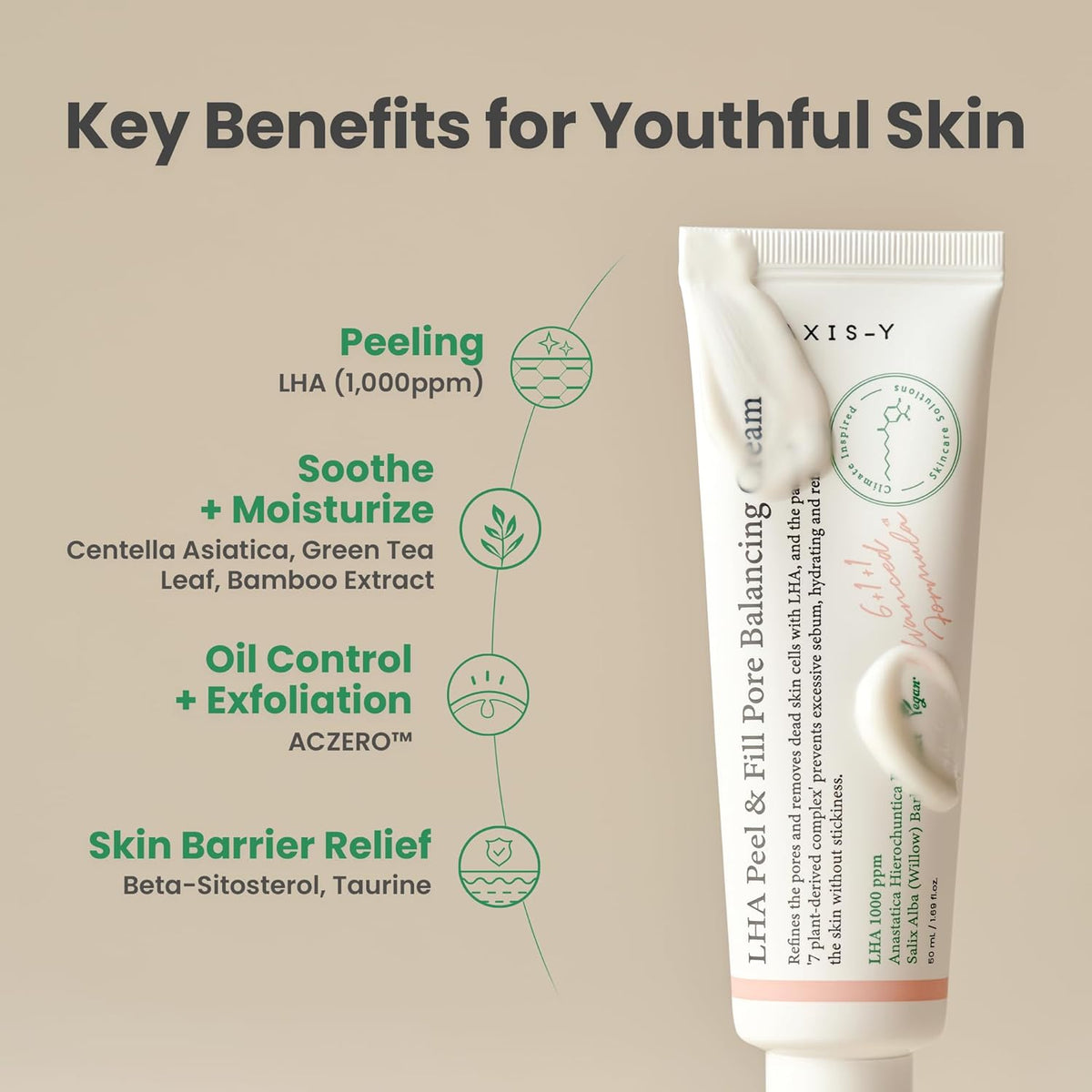 Poras sutraukiantis koreguojamasis kremas "LHA Peel & Fill Pore Balancing Cream", 50 ml