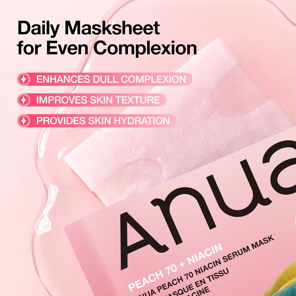 Riboto leidimo skaistinamoji lakštinė veido kaukė "K-Pop Demon Hunters Peach 70 Niacin Serum Mask"