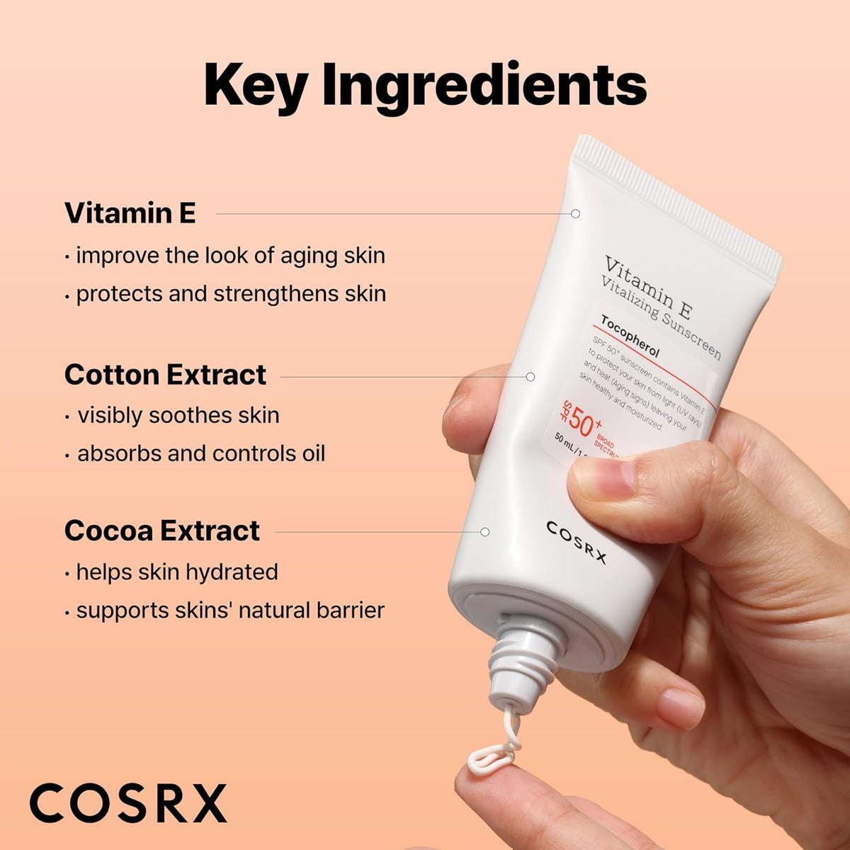Apsauginis veido kremas nuo saulės su vitaminu E "Vitamin E Vitalizing Sunscreen SPF 50+", 50 ml