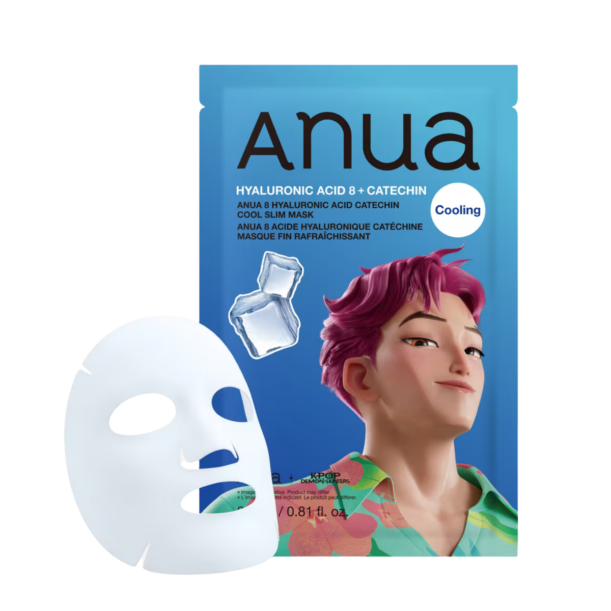 Riboto leidimo vėsinanti lakštinė veido kaukė "K-Pop Demon Hunters 8 Hyaluronic Acid Catechin Cool Slim Mask"