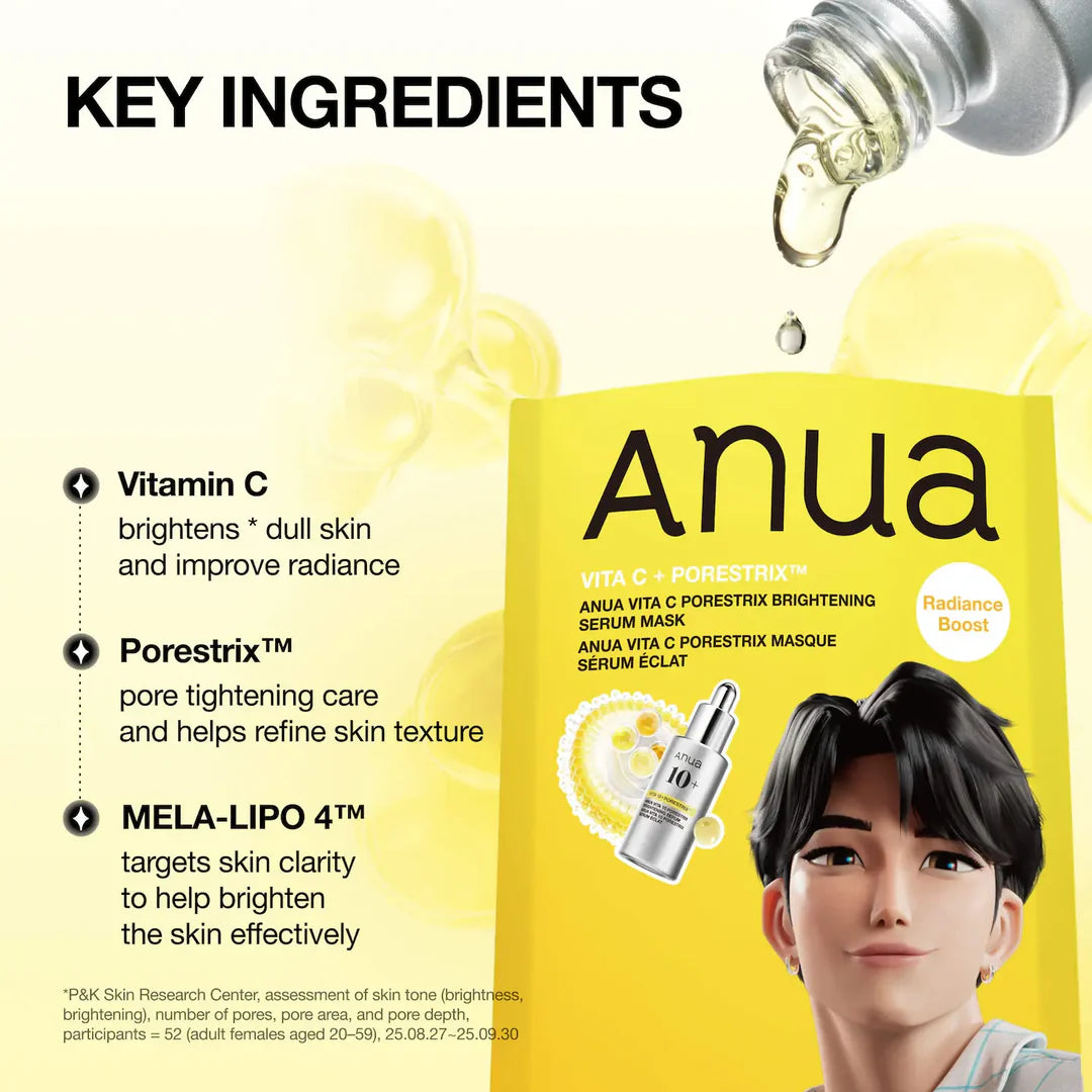 Riboto leidimo šviesinamoji lakštinė veido kaukė "K-Pop Demon Hunters Vita C Porestrix Brightening Serum Mask"