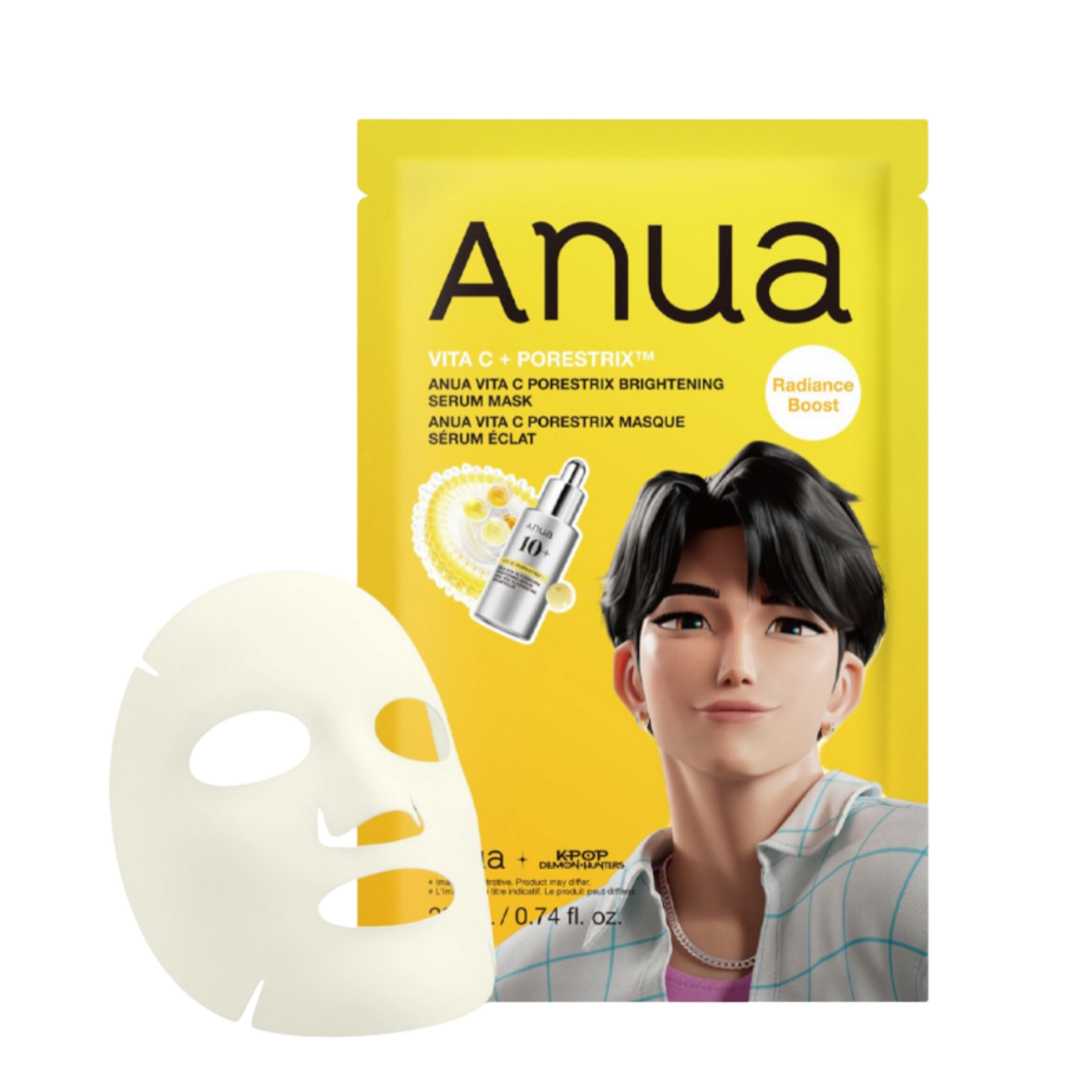 Riboto leidimo šviesinamoji lakštinė veido kaukė "K-Pop Demon Hunters Vita C Porestrix Brightening Serum Mask"