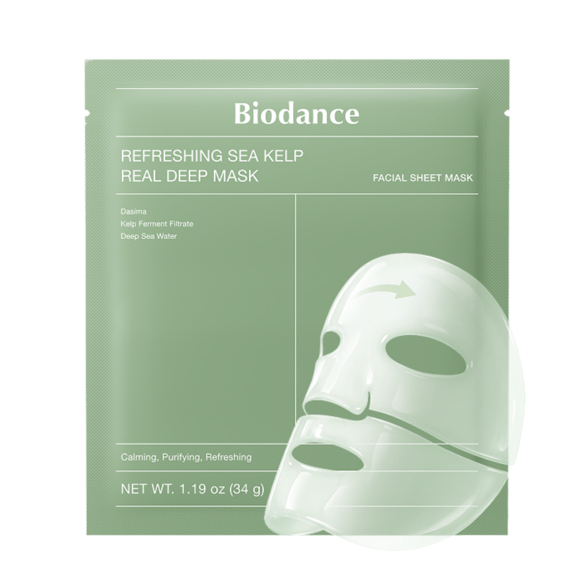 Gaivinamoji hidrogelinė veido kaukė su jūros dumbliais "Refreshing Sea Kelp Real Deep Mask"
