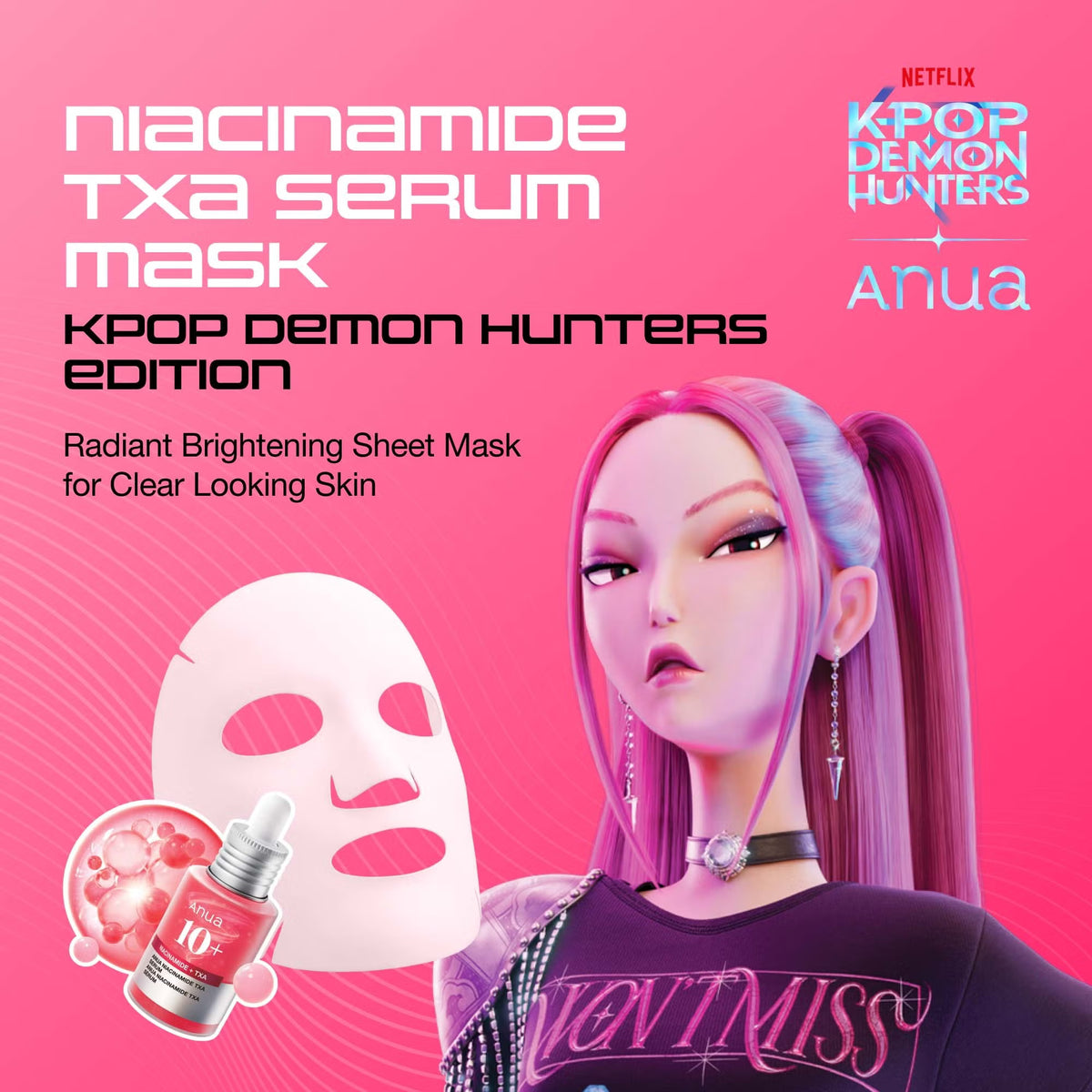 Riboto leidimo lakštinė veido kaukė su niacinamidu"K-Pop Demon Hunters Niacinamide TXA Serum Mask"