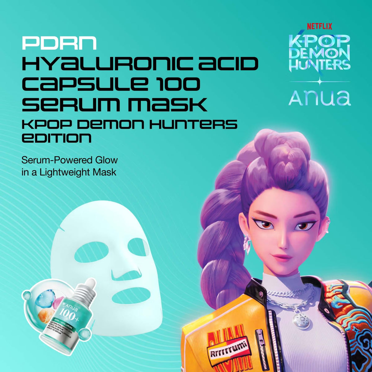 Riboto leidimo lakštinė veido kaukė "K-Pop Demon Hunters PDRN Hyaluronic Acid Capsule 100 Serum Mask"
